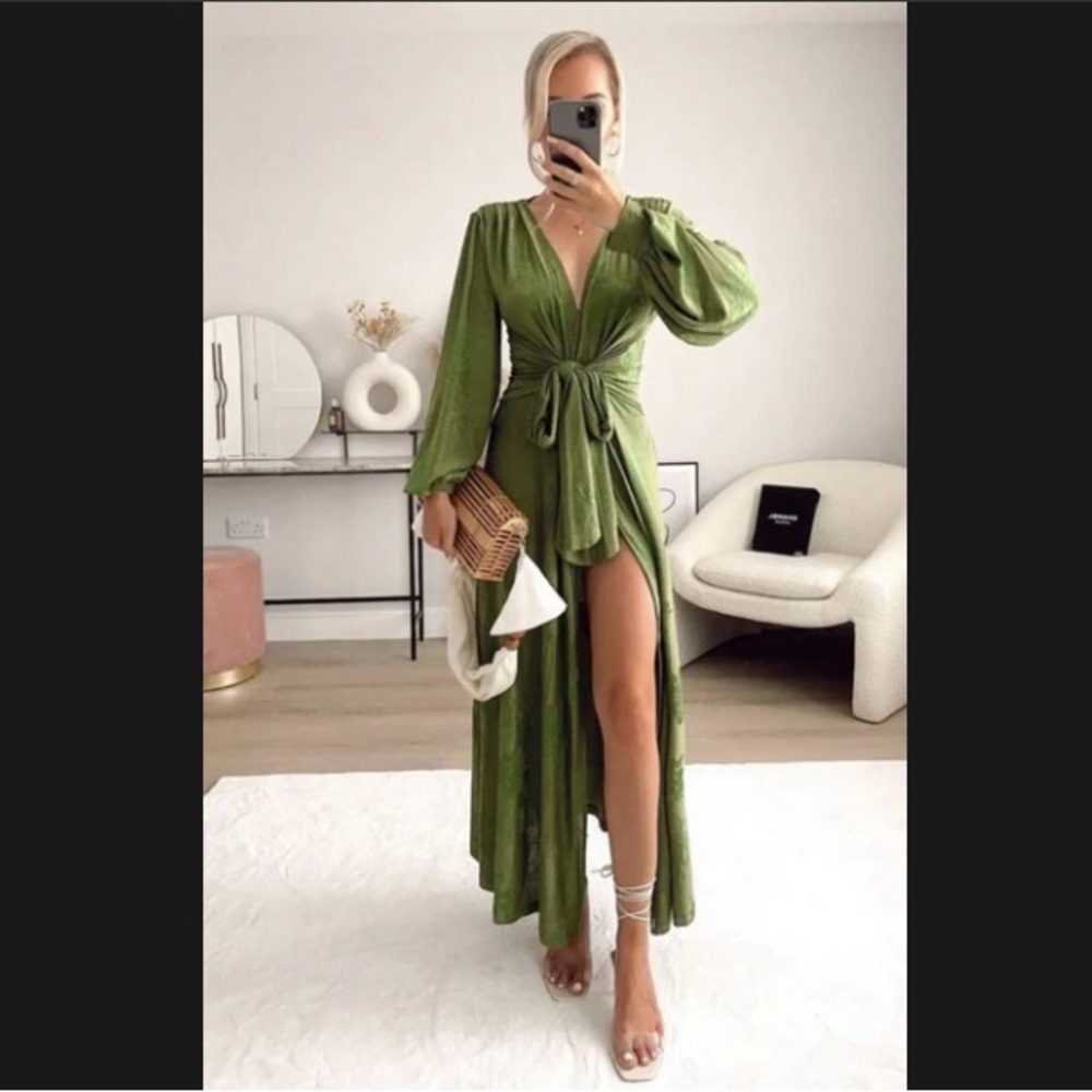 Zara Green Jacquard Dress